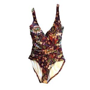 Ann‎ Cole women's maroon floral print swimsuit size 6 boho